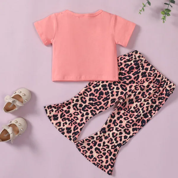 [12M-5Y] 2pcs Toddler Girls Leopard Bell Bottom Pants With Top