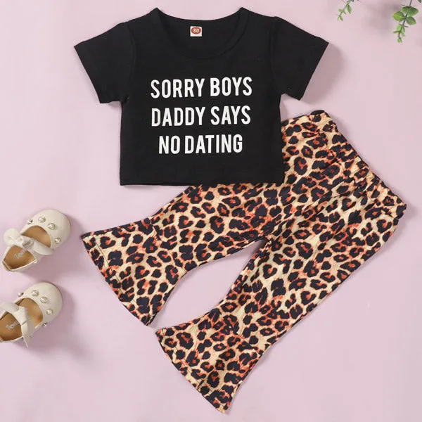 [12M-5Y] 2pcs Toddler Girls Leopard Bell Bottom Pants With Top