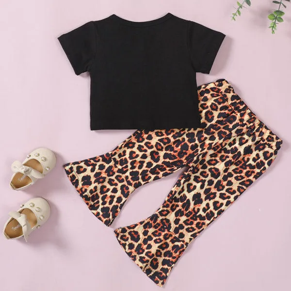 [12M-5Y] 2pcs Toddler Girls Leopard Bell Bottom Pants With Top