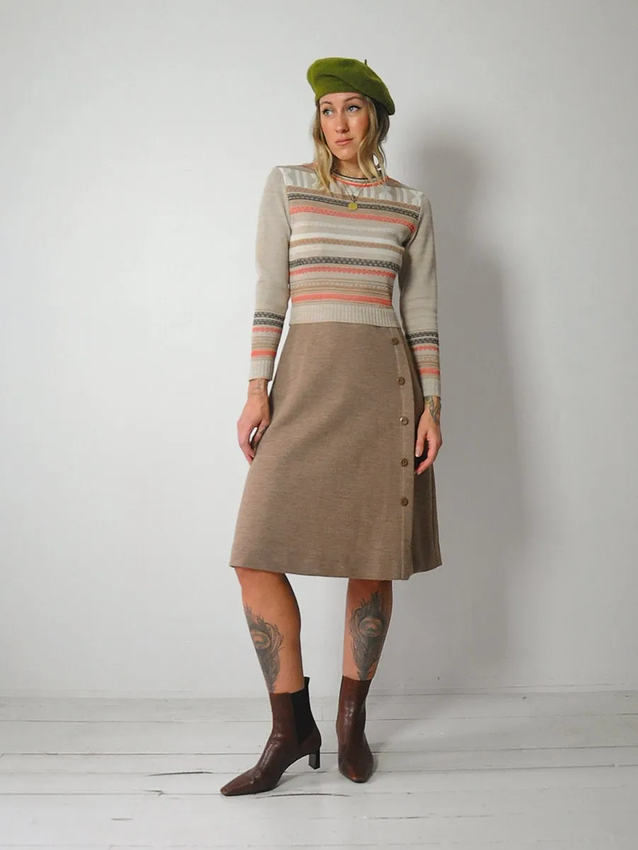 1970's Geo Striped Knit Dress