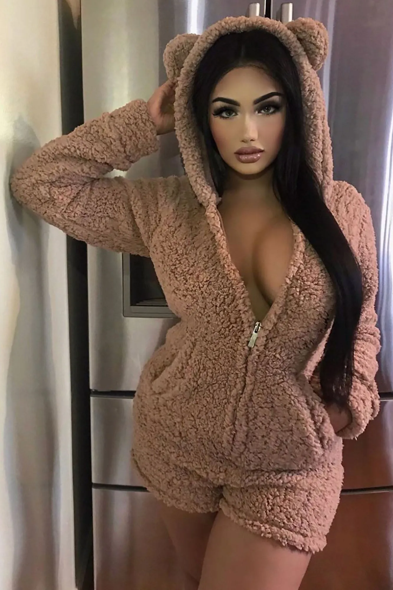 Baby Bear Hug PJ Romper Onesie - Mocha