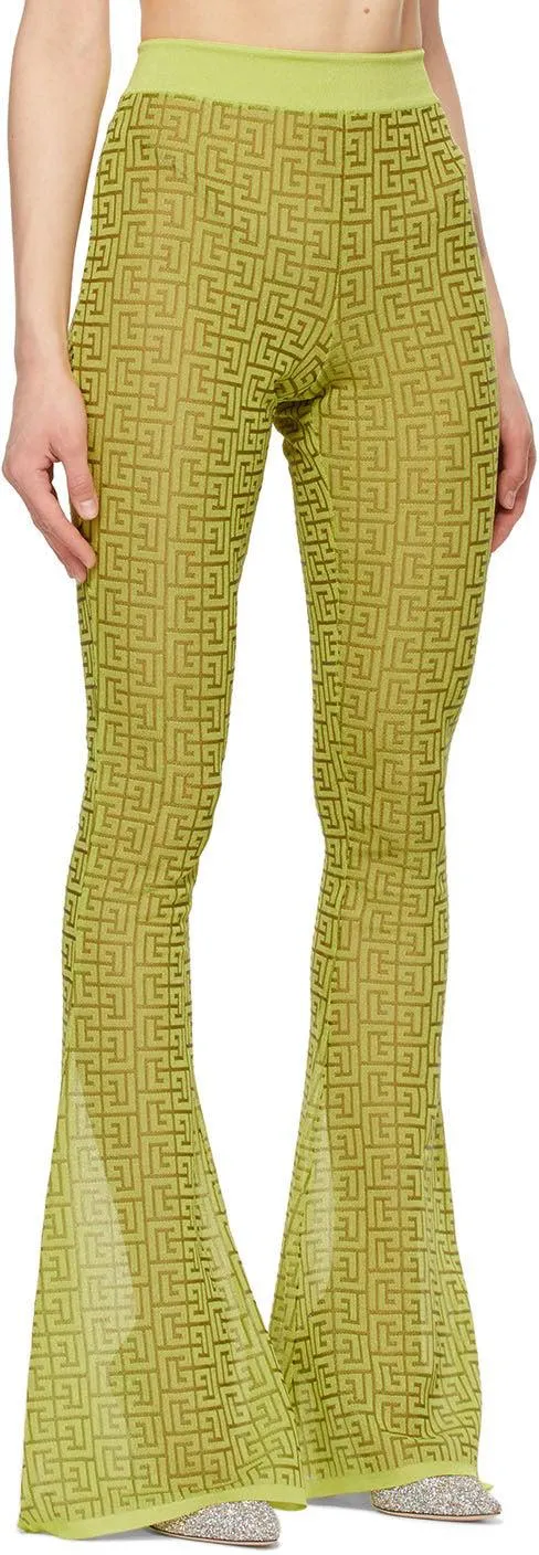 Balmain Green Jacquard Monogram Flared Lounge Pants