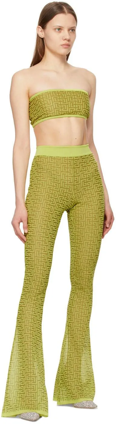 Balmain Green Jacquard Monogram Flared Lounge Pants