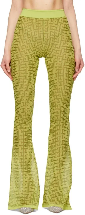 Balmain Green Jacquard Monogram Flared Lounge Pants