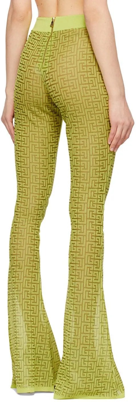 Balmain Green Jacquard Monogram Flared Lounge Pants