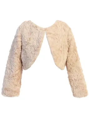 Big Girls Champagne Fur Pearl Button Long Sleeve Bolero Sweater 7-16