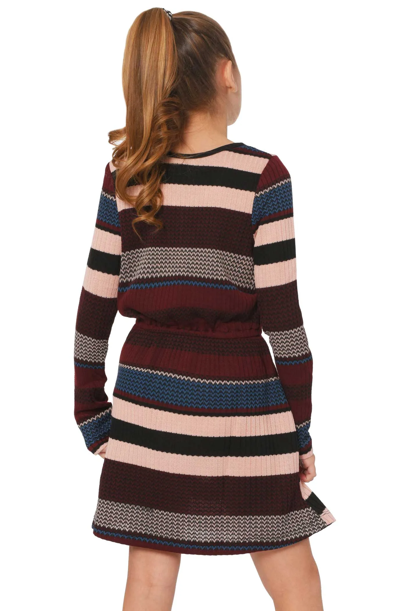 Big Girls Striped Sweater Knit Long Sleeve Dress