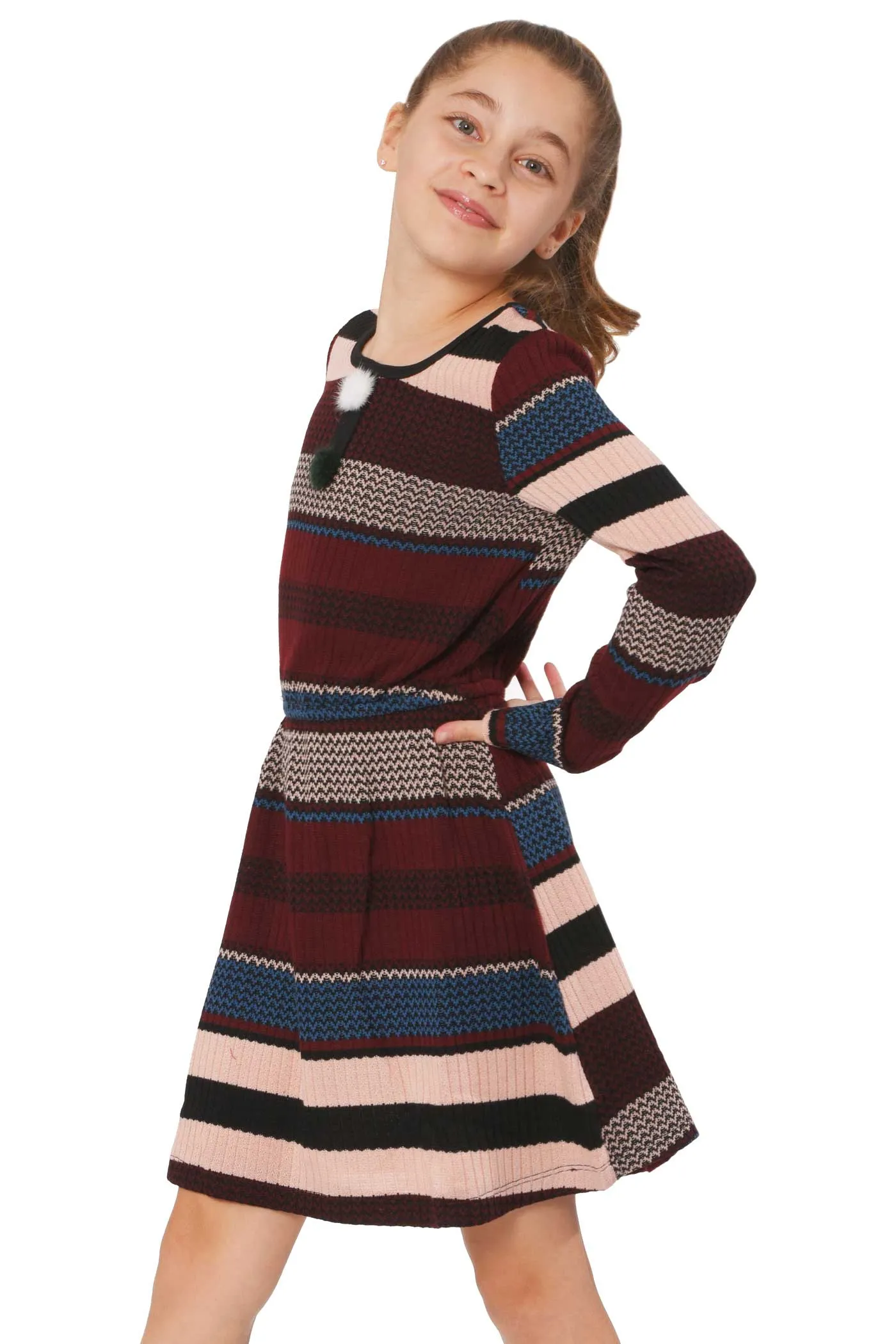 Big Girls Striped Sweater Knit Long Sleeve Dress