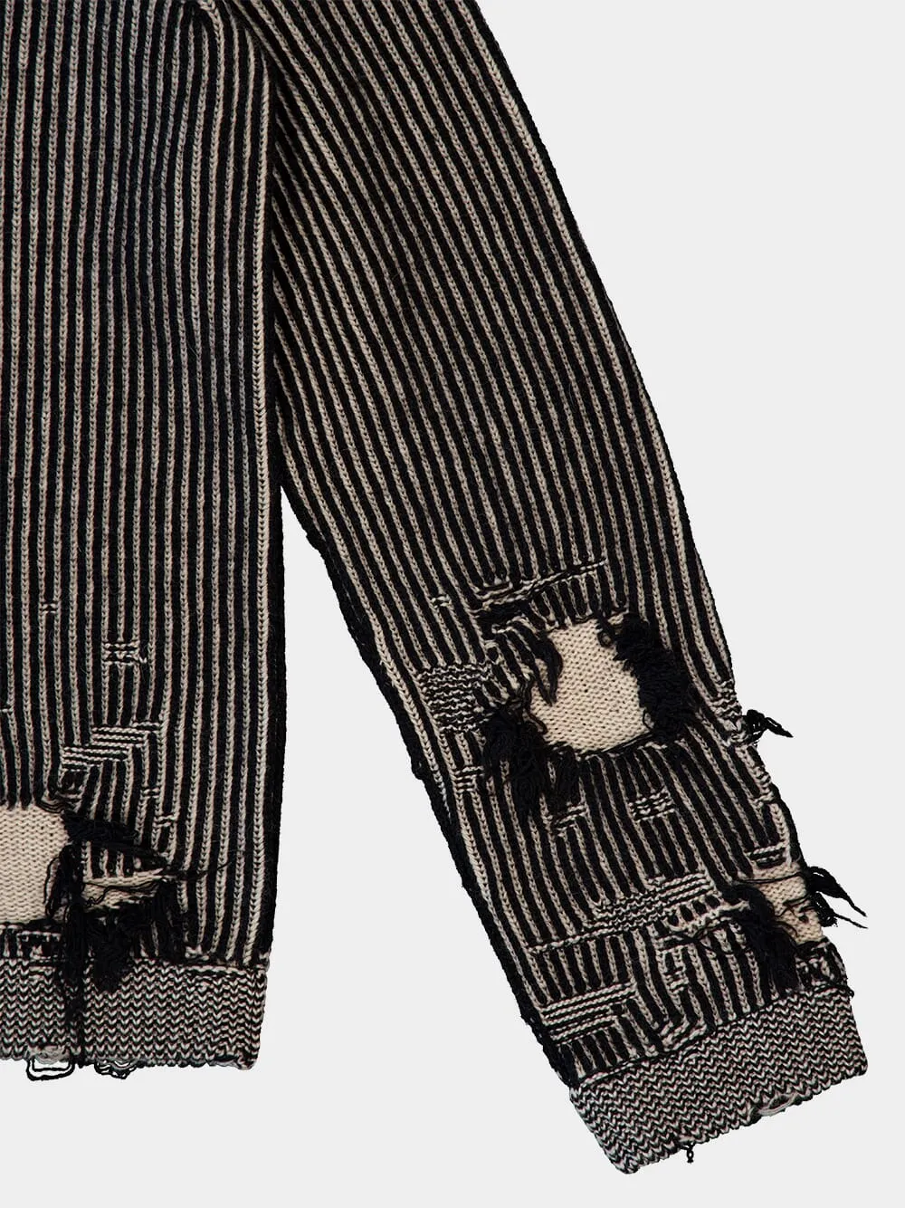 Black Ribbed Wool Zip Cardigan
