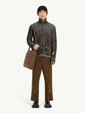 Black Ribbed Wool Zip Cardigan