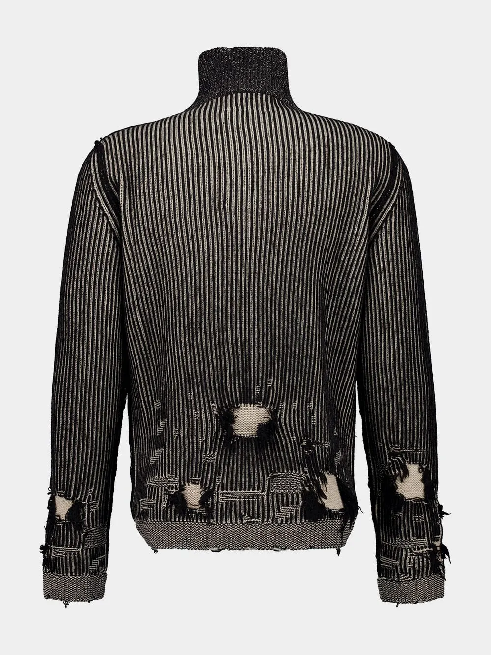 Black Ribbed Wool Zip Cardigan