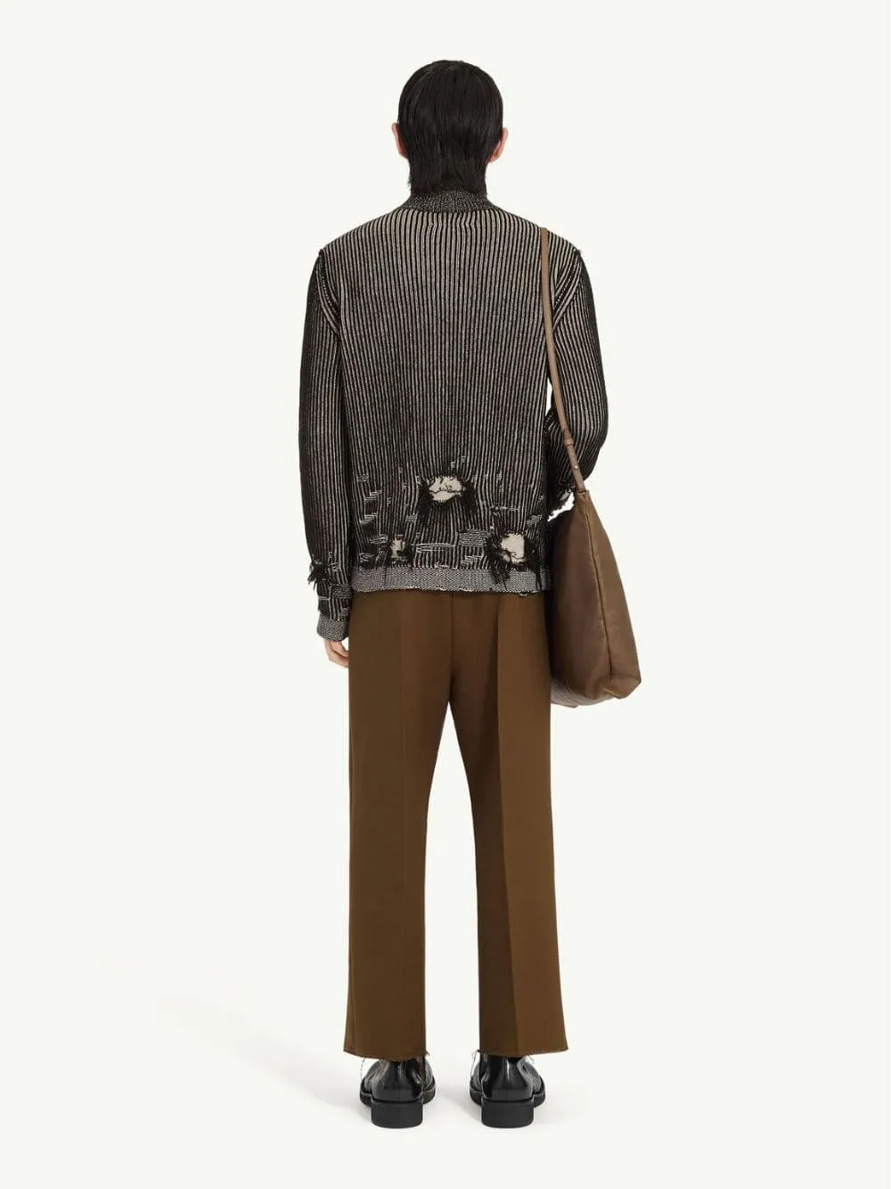 Black Ribbed Wool Zip Cardigan