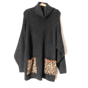 Blue Blush Animal Print Faux Fur Turtleneck Sweater Dress- Size S