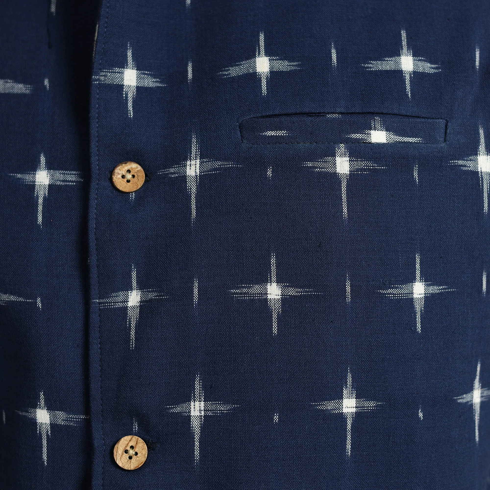 Blue - Pochampally Double Ikat Handloom Cotton Men Nehru Jacket 14