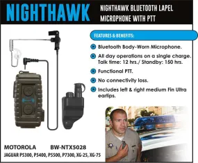 BlueWi BW-NTX5028 Nighthawk Bluetooth Lapel Microphone for MA/Com-Harris