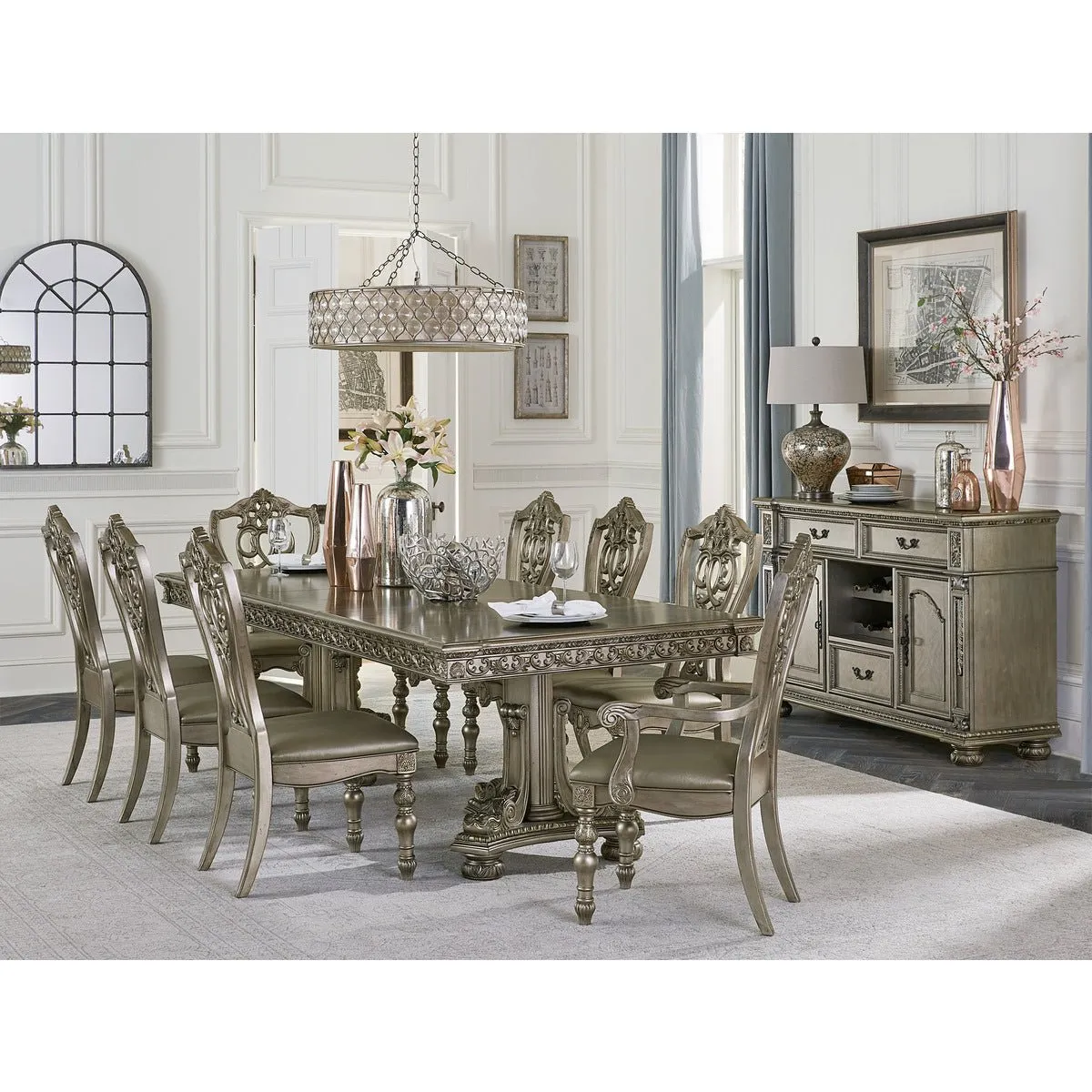 Catalonia Platinum Gold Arm Chair - Set of 2