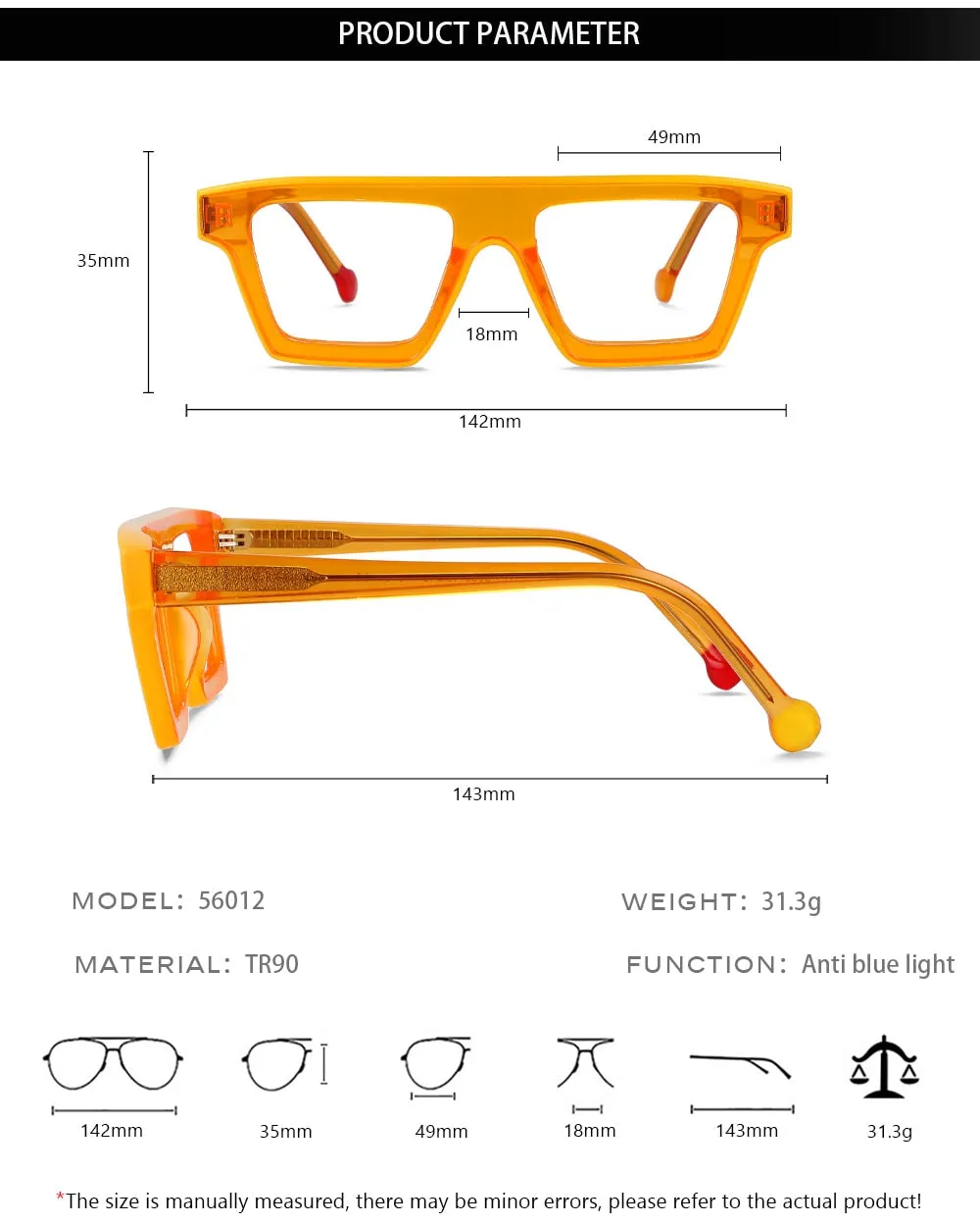 CCspace Unisex Full Rim Rectangle Cat Eye Acetate Eyeglasses 56012