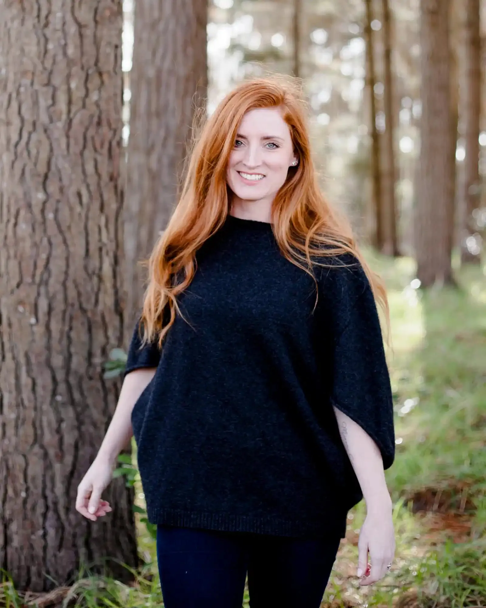 Charcoal Poncho Tunic in Possum Merino Wool - NB868