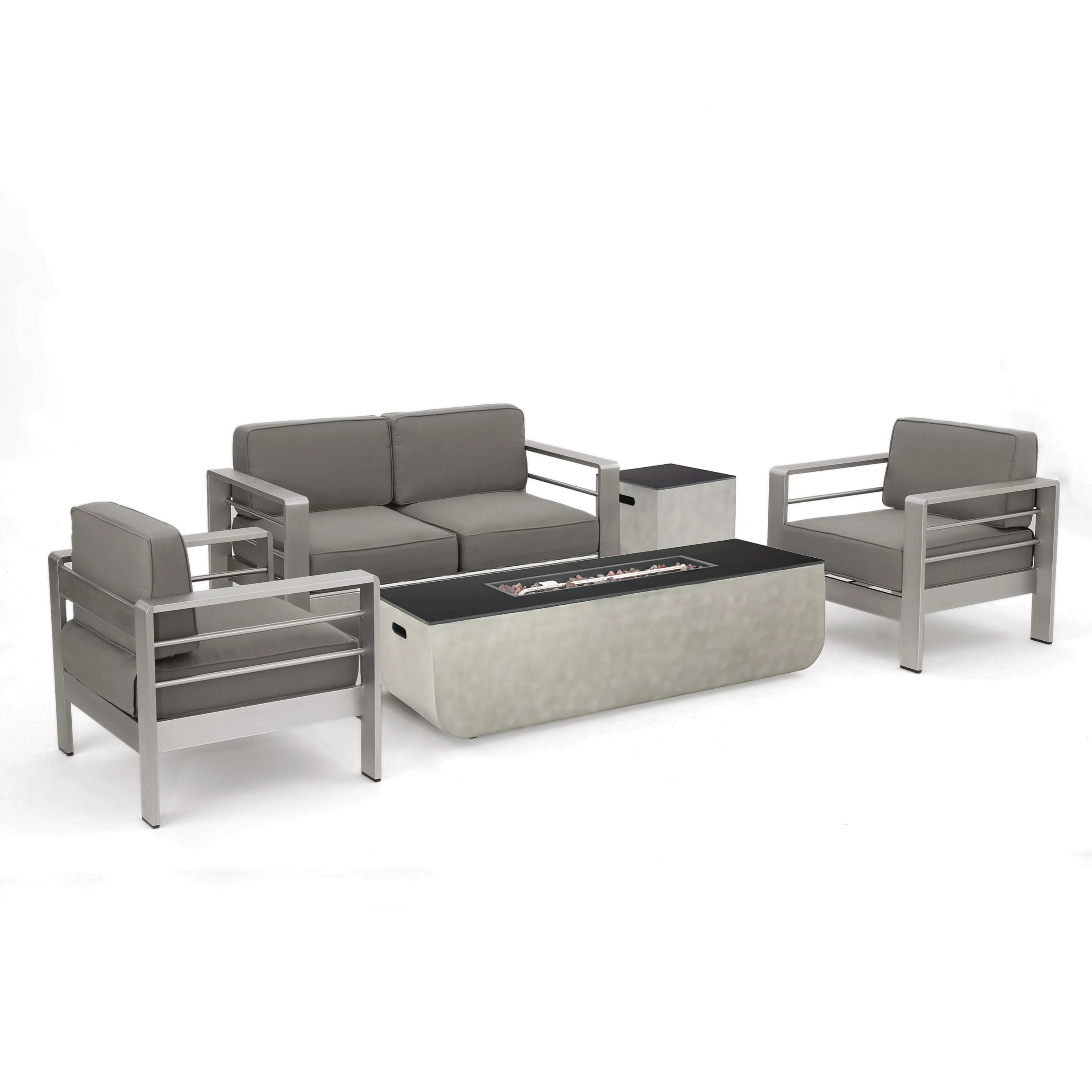 Cherie Outdoor 4 Seater Aluminum Chat Set with Fire Pit