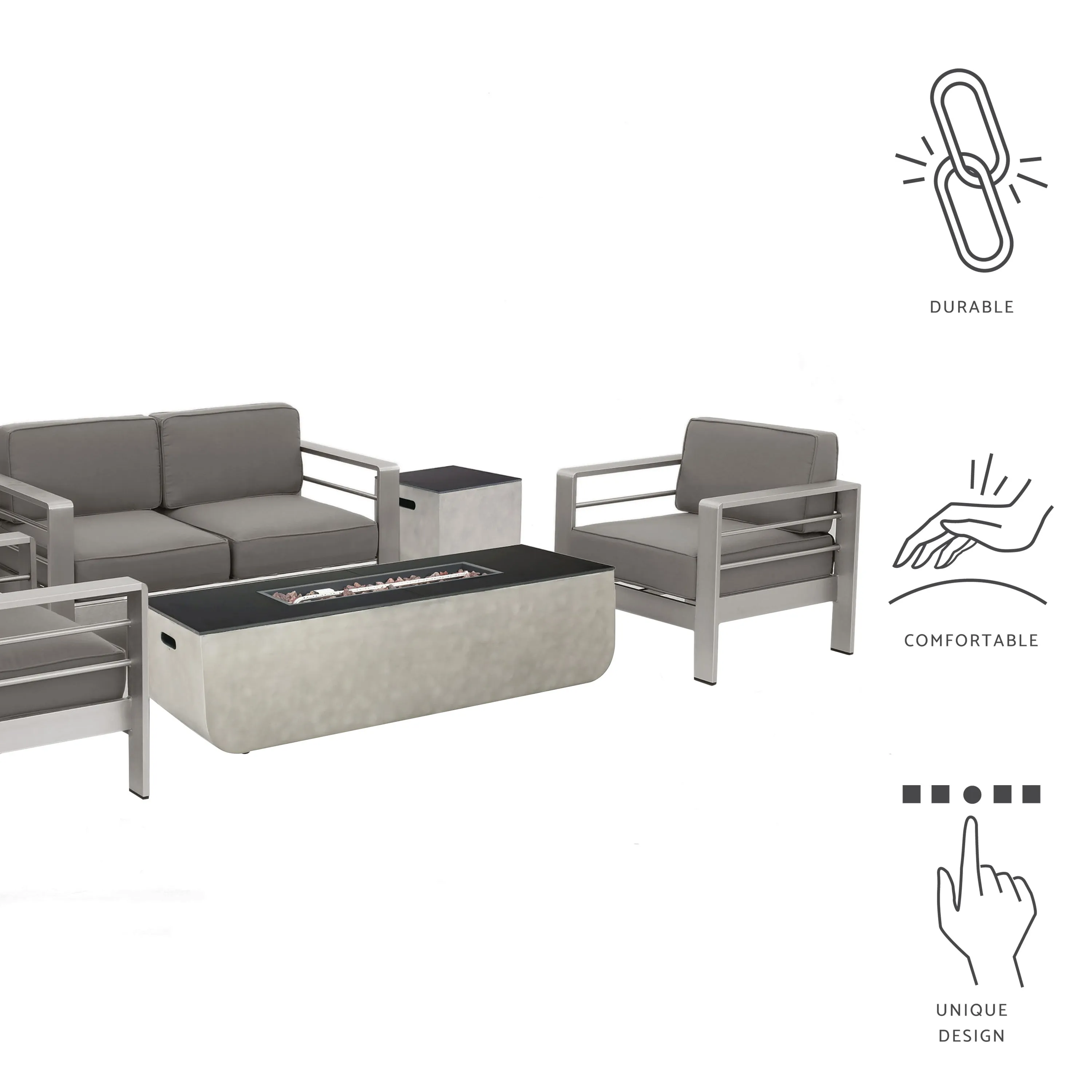 Cherie Outdoor 4 Seater Aluminum Chat Set with Fire Pit