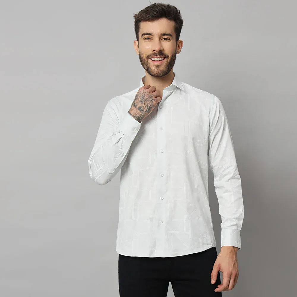 Chic Abstract Print Tee - Fashion-Forward Men's Casual Shirt (Size-L)