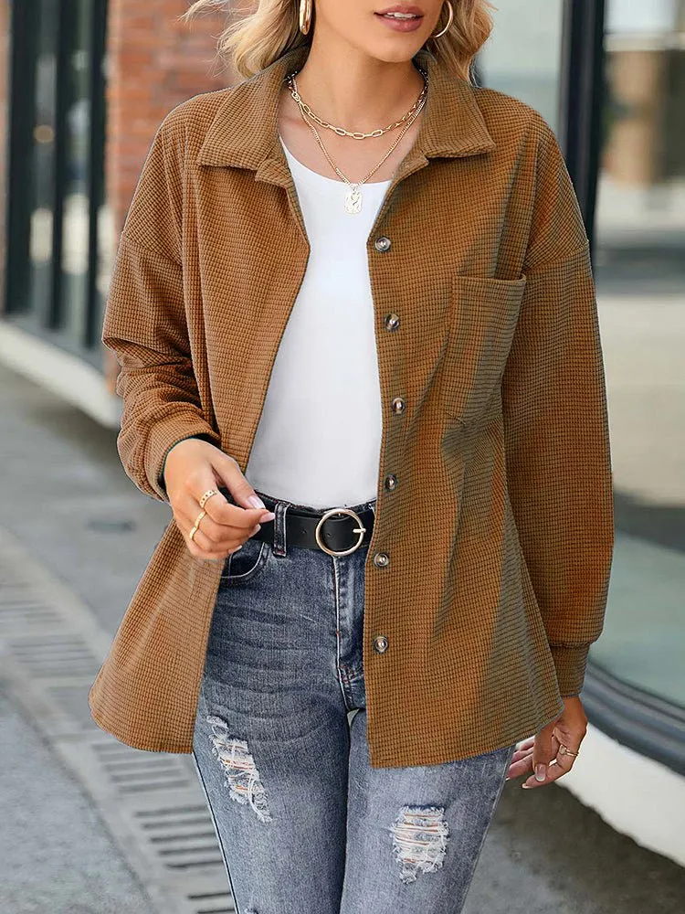 Coats Corduroy Solid Button Cardigan Coat for Women