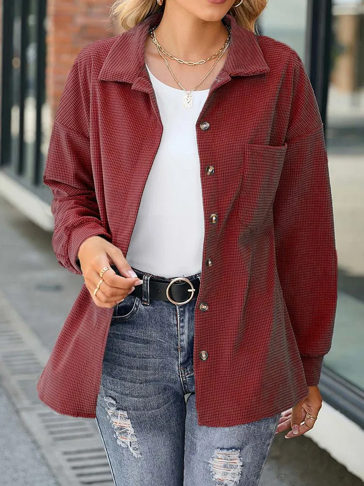Coats Corduroy Solid Button Cardigan Coat for Women