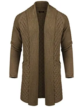 COOFANDY Men’s Ruffle Collar Cardigans Lightweight Linen Knit Sweater Overcoat