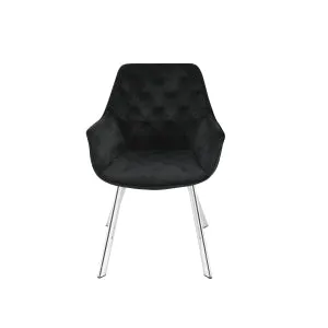 Diamond Quilted Black Velvet Arm Chair with Chrome Legs