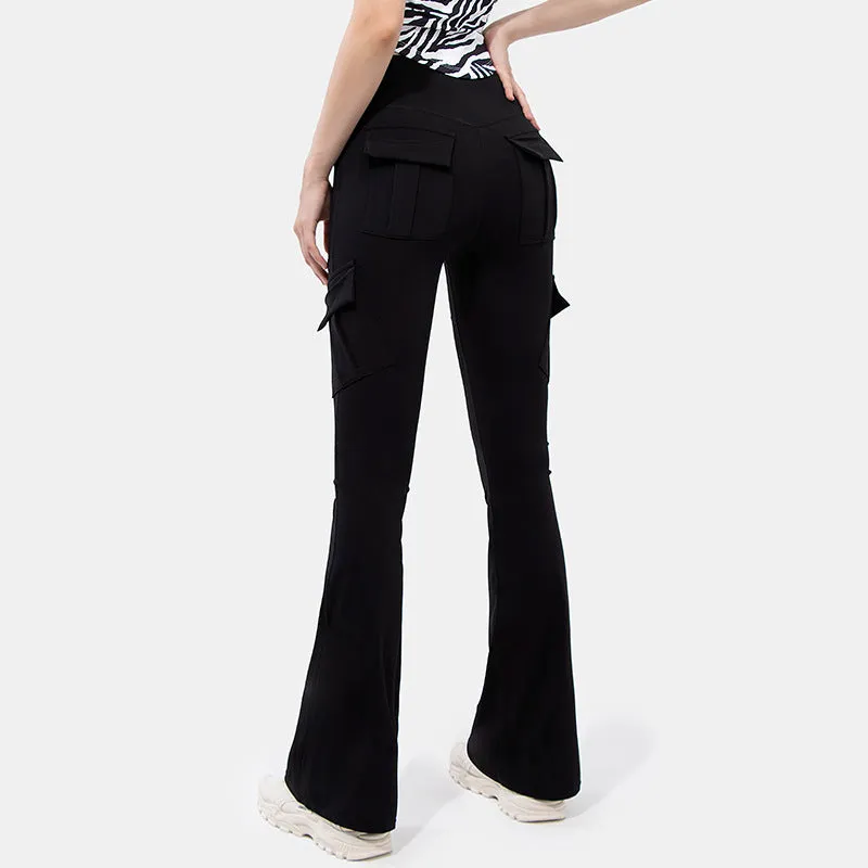 Flytonnshop avant garde dress to impress New Wide-Leg Pants Tight Nude Hip Lifting Overalls Flared Pants High Waist Micro-Pull Yoga Trousers