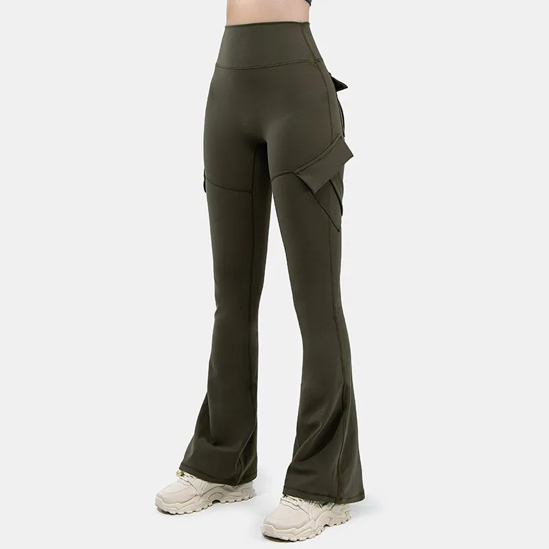 Flytonnshop avant garde dress to impress New Wide-Leg Pants Tight Nude Hip Lifting Overalls Flared Pants High Waist Micro-Pull Yoga Trousers