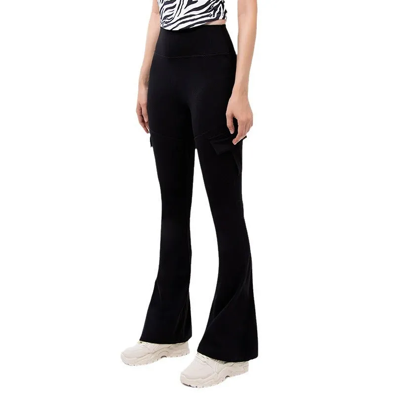 Flytonnshop avant garde dress to impress New Wide-Leg Pants Tight Nude Hip Lifting Overalls Flared Pants High Waist Micro-Pull Yoga Trousers