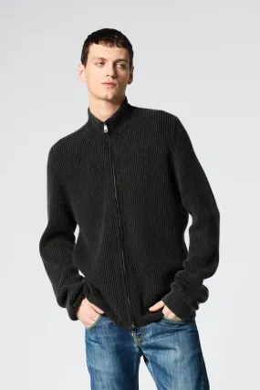 FROSTED EFFECT RIBBED CARDIGAN WITH ZIP