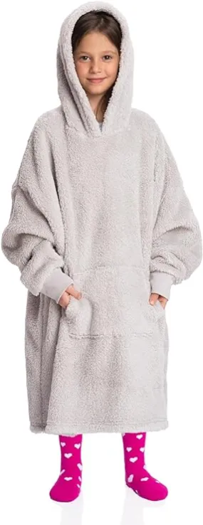 Gray Kids Sherpa Hoodie Blanket - Ultimate Coziness for Play, Sleep, and Adventure