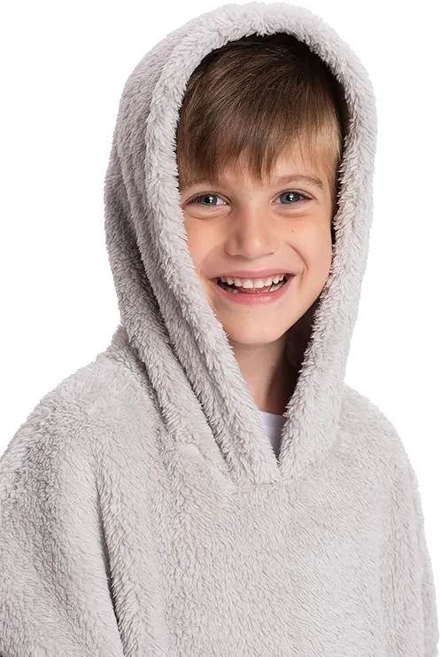Gray Kids Sherpa Hoodie Blanket - Ultimate Coziness for Play, Sleep, and Adventure