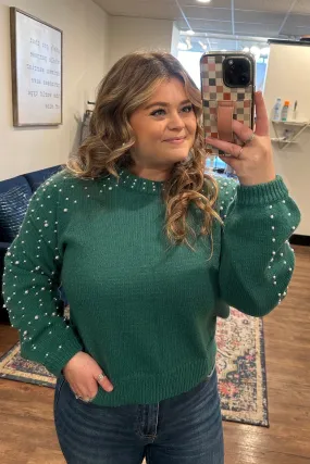 Green Pearl Balloon Sleeve Sweater