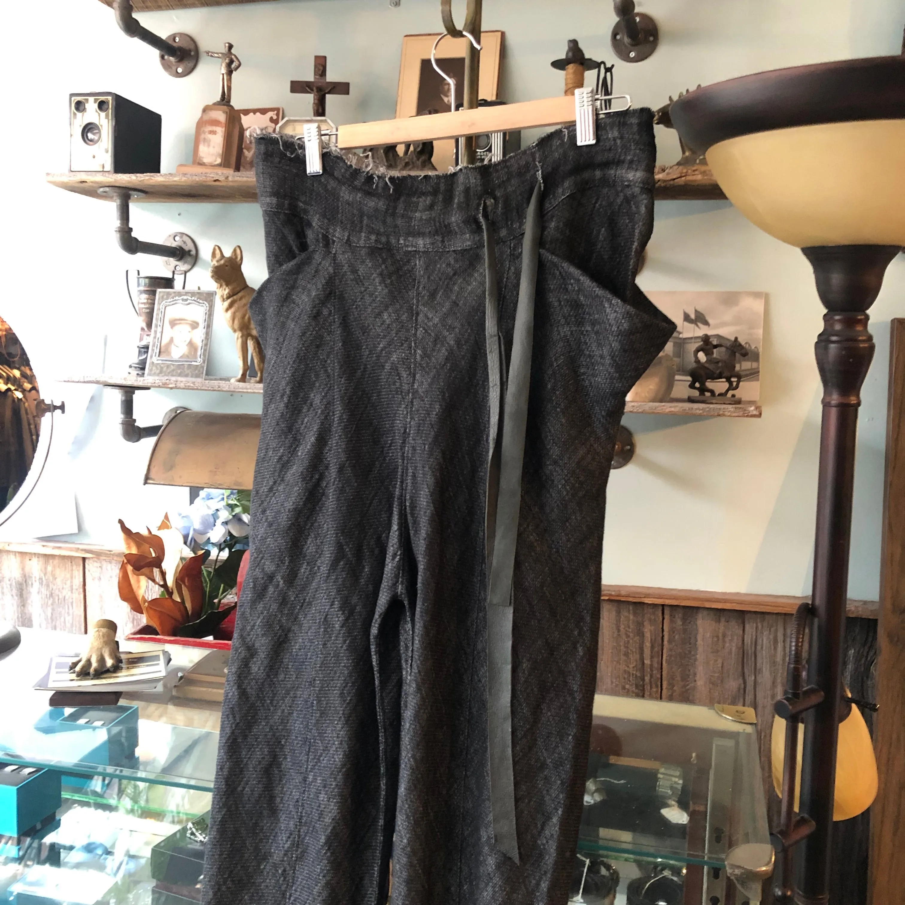InAisce Grey Linen Trousers With Leather Drawstring - 34