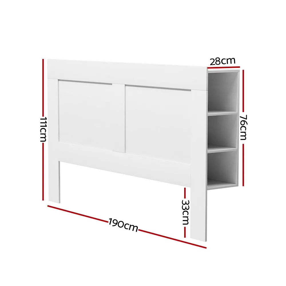 King Size White Headboard w/ Shelves, MDF - Artiss CABI