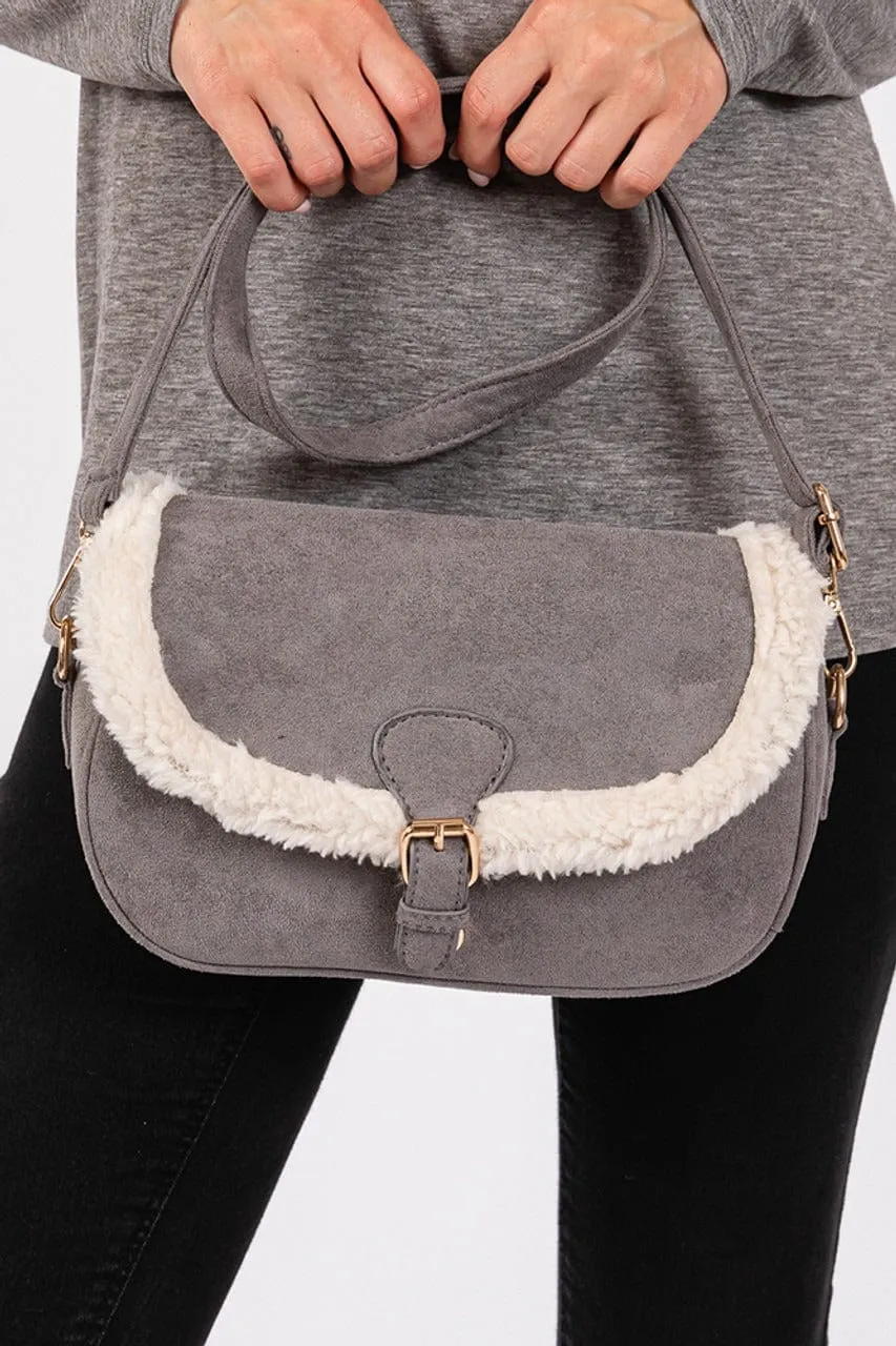 MB0261 Sherpa Trimmed Faux Suede Crossbody Bag