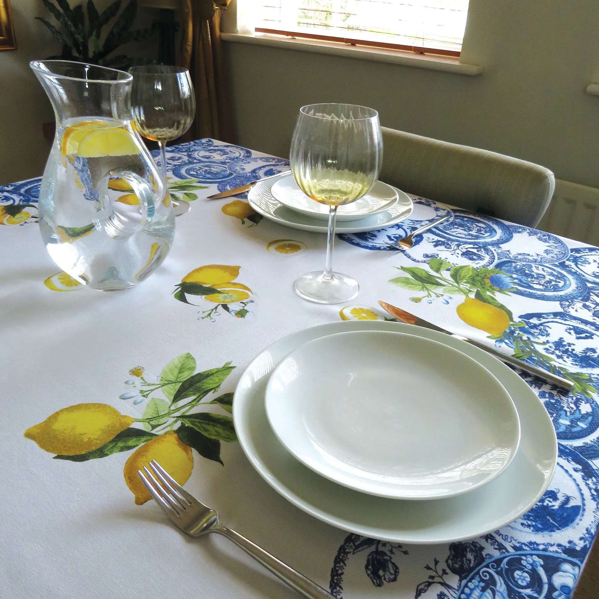 Mediterranean Lemons Cotton Panama Tablecloth