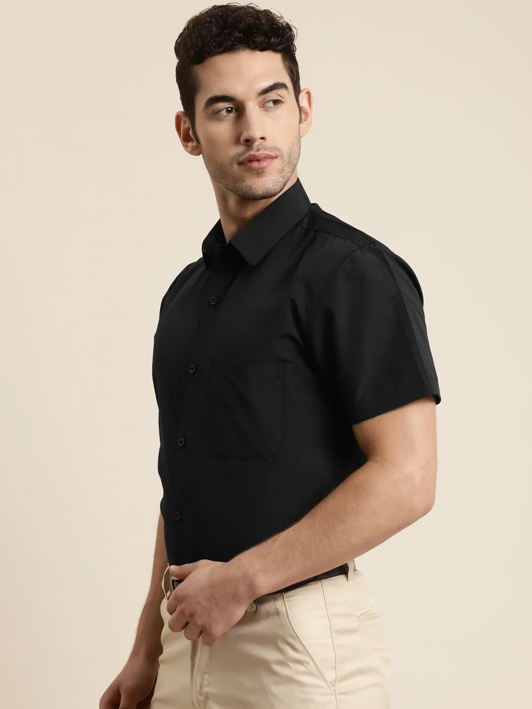 Men's Cotton Black Half sleeves Casual Shirt