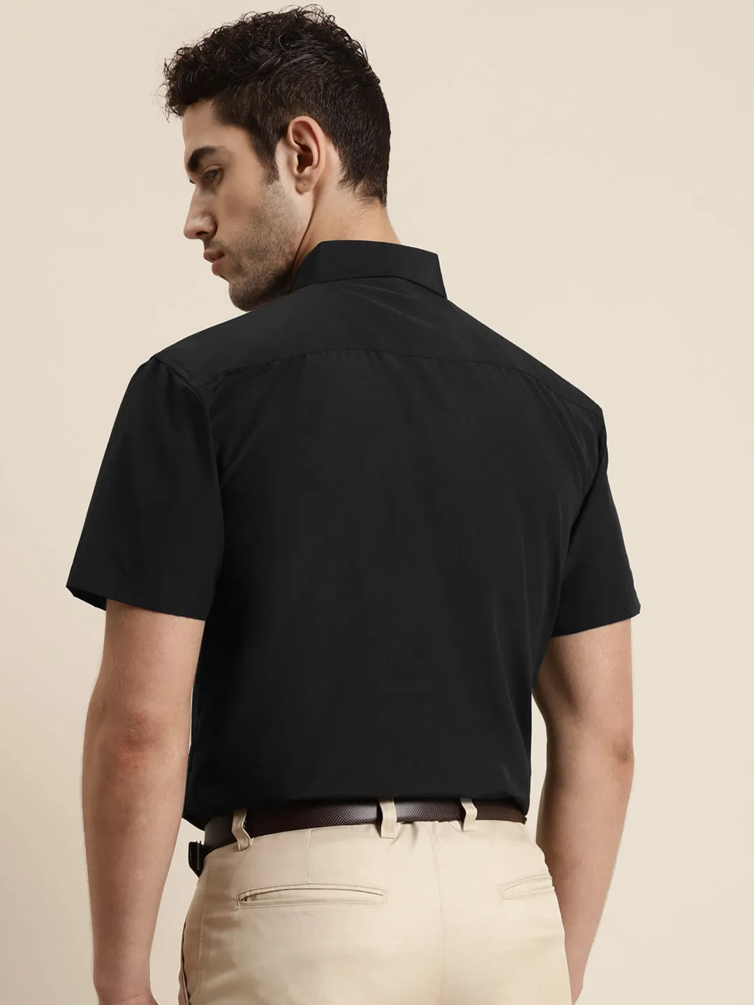 Men's Cotton Black Half sleeves Casual Shirt