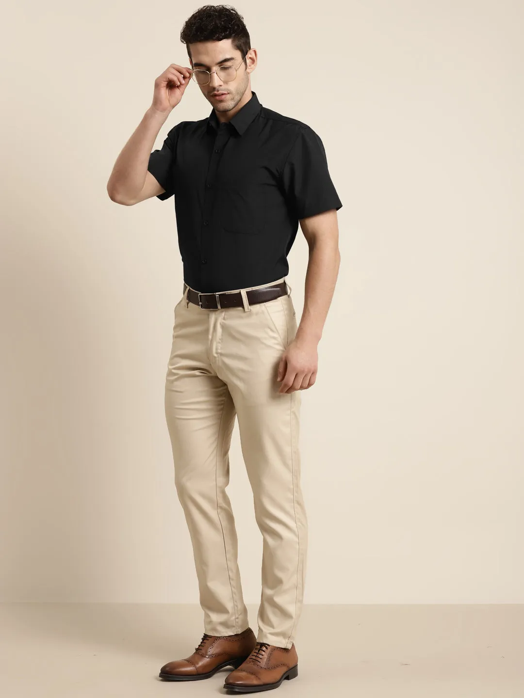 Men's Cotton Black Half sleeves Casual Shirt