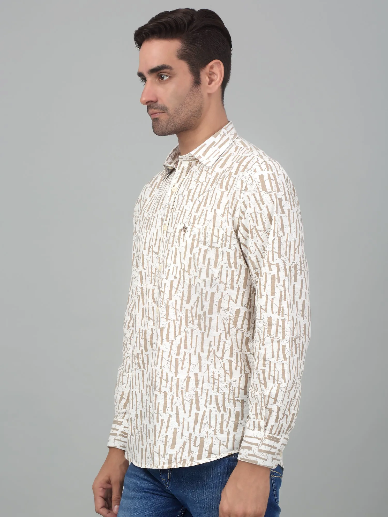 Men's Cream Casual Abstract Print Full Sleeve Shirt