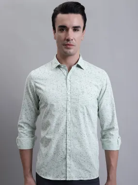 Men's Light Green Casual Abstract Ditsy Print Full Sleeve Shirt