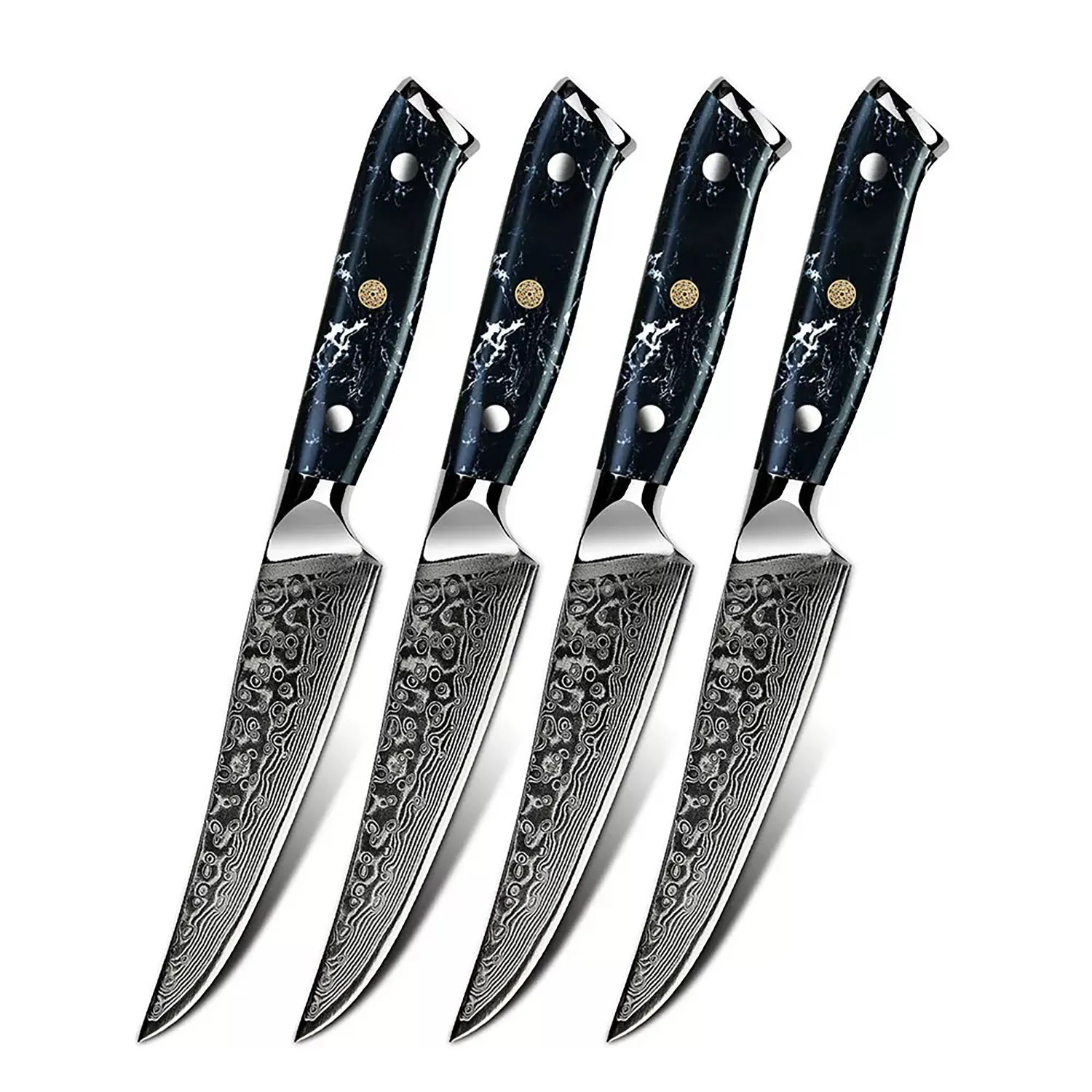 Minimal Damascus Steak Knife Set of 4