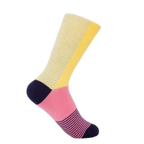 PEPER HAROW Anne Stripe Women's Luxury Cotton Socks - Daisy Pink and Yellow