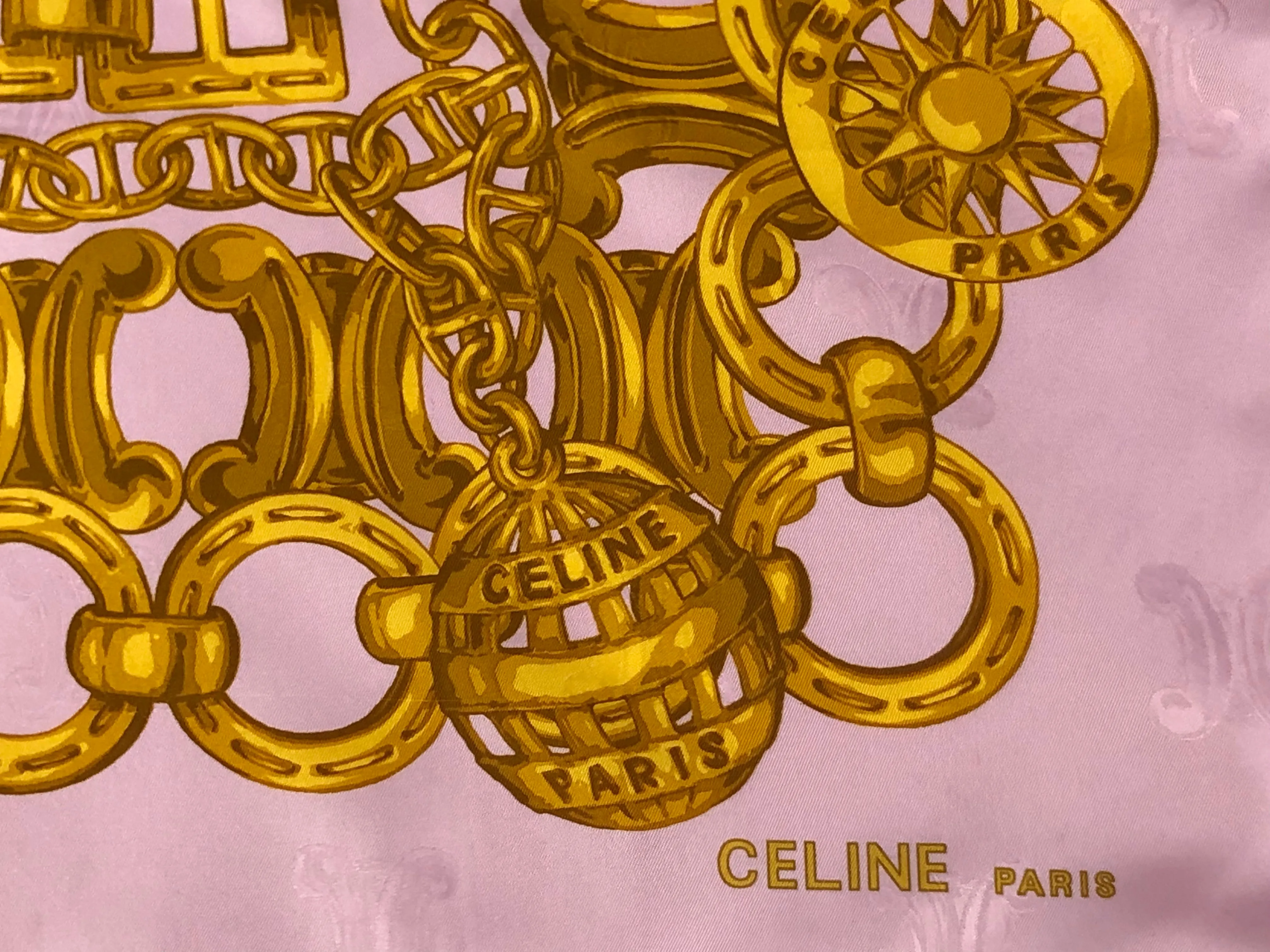Pink and Gold Chain Print Silk Scarf