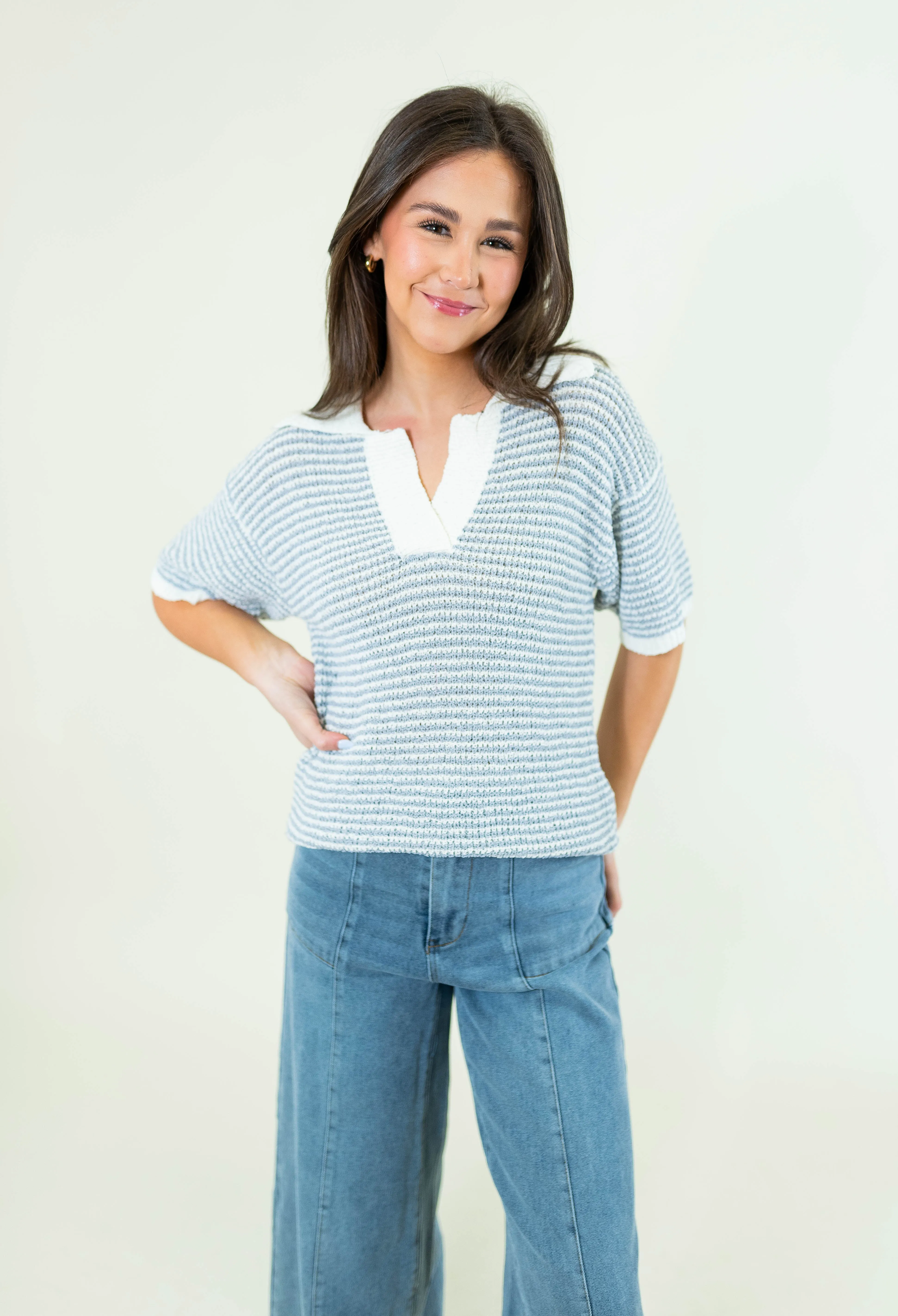 Polo Stripe Sweater Top