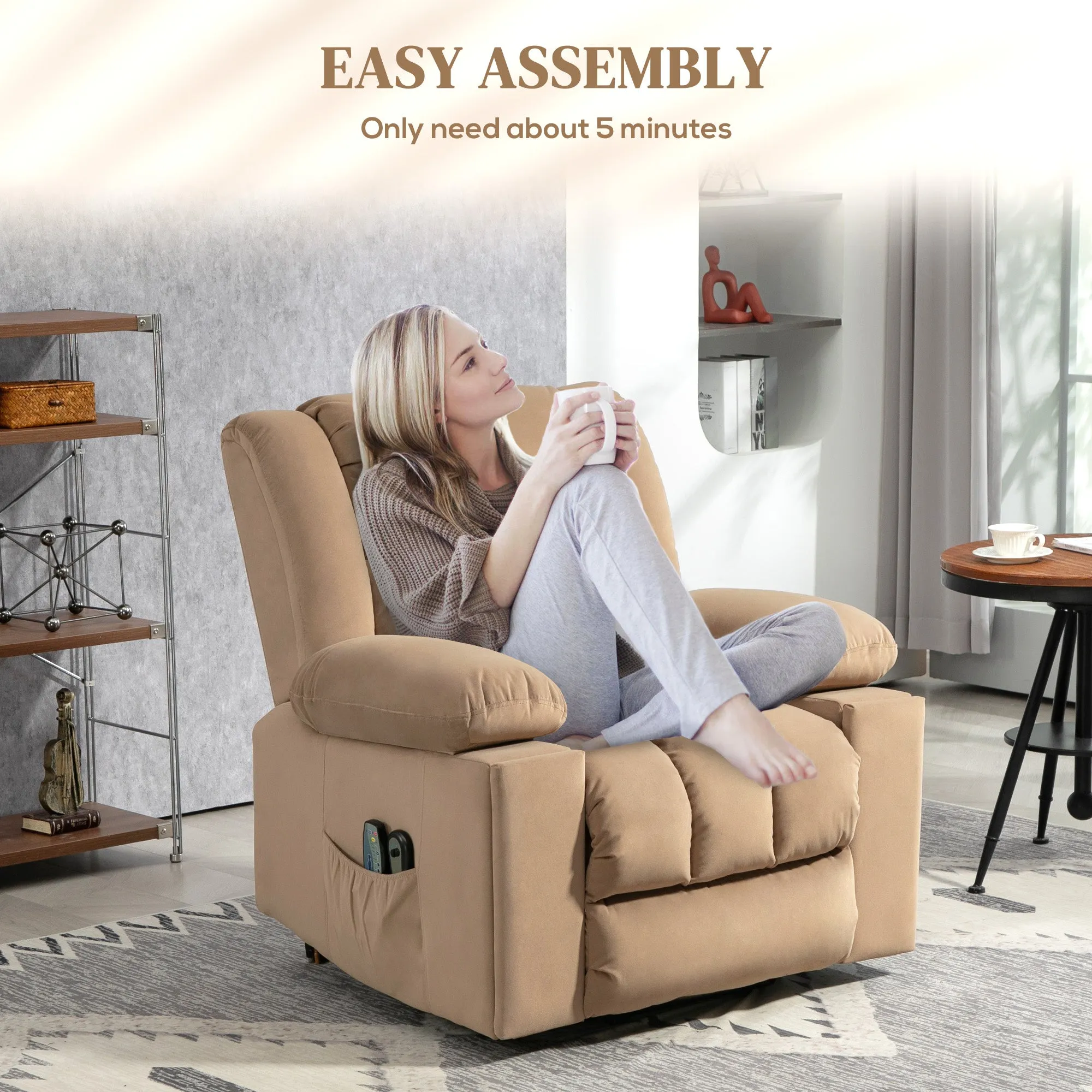Power Lift Recliner Chair with Vibration Massage, USB, Light Brown